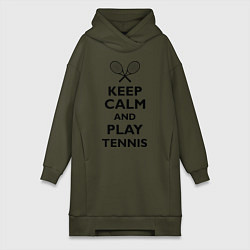 Женское худи-платье Keep Calm & Play tennis, цвет: хаки