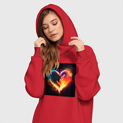 Женское худи-платье Пылающее сердце - нейросеть, цвет: красный — фото 2