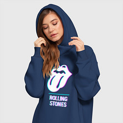 Женское худи-платье Rolling Stones glitch rock, цвет: тёмно-синий — фото 2