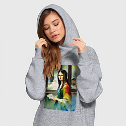 Женское худи-платье Мона Лиза в библиотеке - нейросеть - акварель, цвет: меланж — фото 2