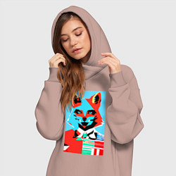 Женское худи-платье Морда лисы - поп-арт - нейросеть, цвет: пыльно-розовый — фото 2