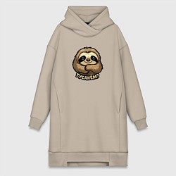 Женское худи-платье Прикольная надпись Тусанём с ленивцем, цвет: миндальный
