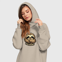 Женское худи-платье Прикольная надпись Тусанём с ленивцем, цвет: миндальный — фото 2