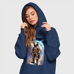 Женское худи-платье Медвежара-космонавт - нейросеть, цвет: тёмно-синий — фото 2