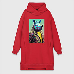 Женское худи-платье Модный носорог - нейросеть, цвет: красный