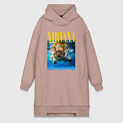 Женское худи-платье Кот Нирвана, цвет: пыльно-розовый