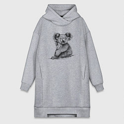 Женское худи-платье Коала сидит на бревне, цвет: меланж