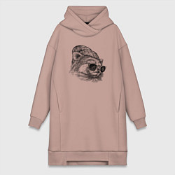 Женское худи-платье Красная панда в шапке, цвет: пыльно-розовый