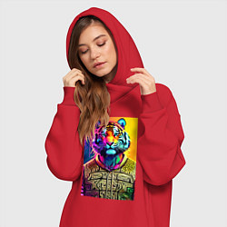 Женское худи-платье Городской тигр - нейросеть, цвет: красный — фото 2