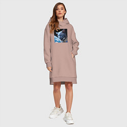 Женское худи-платье Котик космонавт blue, цвет: пыльно-розовый — фото 2