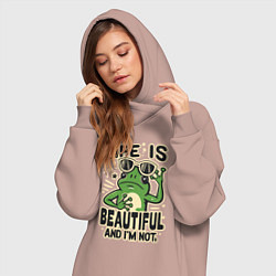 Женское худи-платье Жизнь прекрасна, а я нет, цвет: пыльно-розовый — фото 2