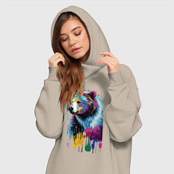 Женское худи-платье Color bear - painting - neural network, цвет: миндальный — фото 2