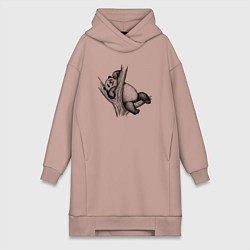 Женское худи-платье Панда застряла на дереве, цвет: пыльно-розовый