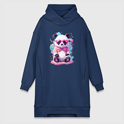 Женская толстовка-платье Милая панда в розовых очках и бантике