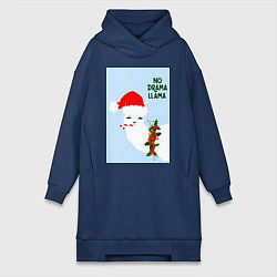 Женская толстовка-платье Лама Санта Клаус no drama llama
