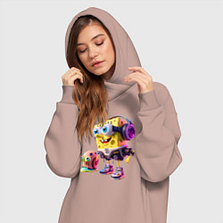 Женское худи-платье Губка Боб и улитка Гэри - киберпанк, цвет: пыльно-розовый — фото 2