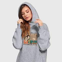 Женское худи-платье Японки и кот мем, цвет: меланж — фото 2
