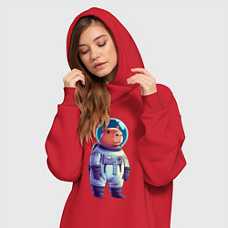 Женское худи-платье Капибара бравый космонавт, цвет: красный — фото 2