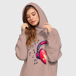 Женское худи-платье The heart in the headphones right, цвет: пыльно-розовый — фото 2