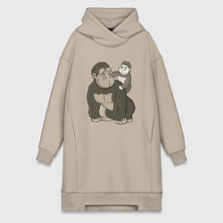 Женская толстовка-платье Мультяшная горилла с детенышем