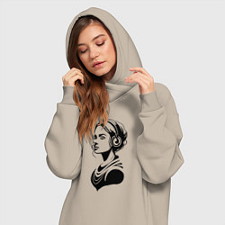 Женское худи-платье Девушка с музыкой, цвет: миндальный — фото 2