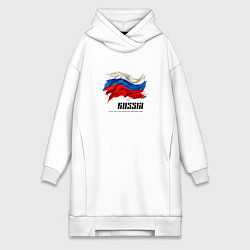 Женская толстовка-платье Развевающийся флаг России с надписью