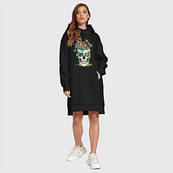 Женское худи-платье Психоделический череп с грибами, цвет: черный — фото 2