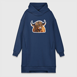 Женское худи-платье Шотландский волосатый бык, цвет: тёмно-синий