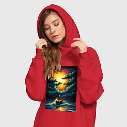 Женское худи-платье Корабль в беспокойном море, цвет: красный — фото 2