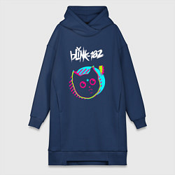 Женское худи-платье Blink 182 rock star cat, цвет: тёмно-синий