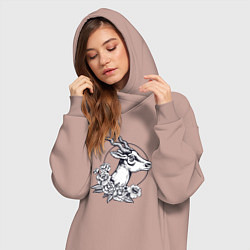 Женское худи-платье Антилопа и цветы, цвет: пыльно-розовый — фото 2