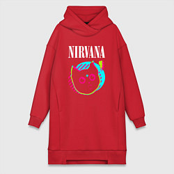 Женское худи-платье Nirvana rock star cat, цвет: красный