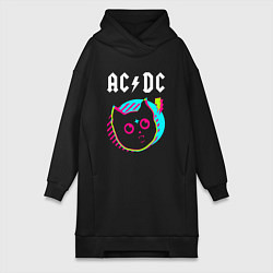 Женская толстовка-платье AC DC rock star cat