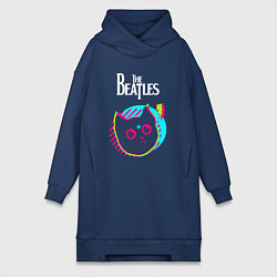 Женское худи-платье The Beatles rock star cat, цвет: тёмно-синий