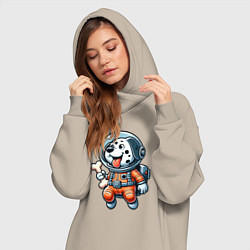 Женское худи-платье Dalmatian cosmonaut puppy with a bone, цвет: миндальный — фото 2