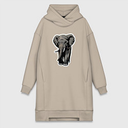 Женское худи-платье Большой африканский слон, цвет: миндальный