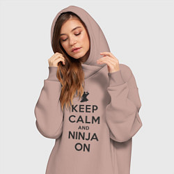 Женское худи-платье Keep calm and ninja on, цвет: пыльно-розовый — фото 2