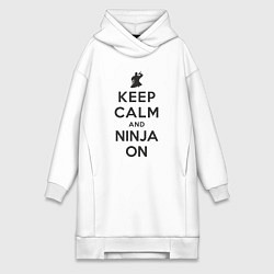 Женское худи-платье Keep calm and ninja on, цвет: белый