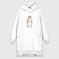 Женское худи-платье Толстый кот танцует, цвет: белый