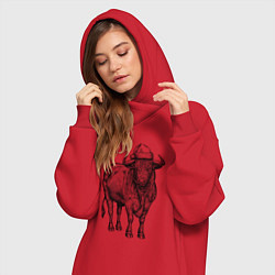 Женское худи-платье Новогодний бык, цвет: красный — фото 2