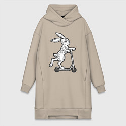 Женское худи-платье Зайчик с самокатом, цвет: миндальный