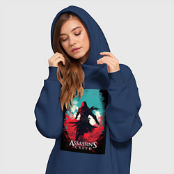 Женское худи-платье Assassins creed red blue abstract, цвет: тёмно-синий — фото 2