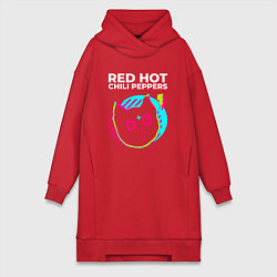 Женское худи-платье Red Hot Chili Peppers rock star cat, цвет: красный