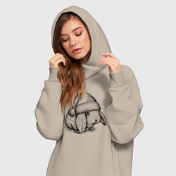 Женское худи-платье Новогодний зайчишка, цвет: миндальный — фото 2