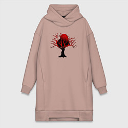 Женское худи-платье Запутавшееся в ветвях сердце, цвет: пыльно-розовый