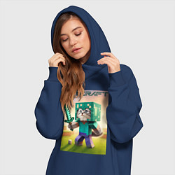Женское худи-платье Котёнок Майнкрафт - коллаба нейросеть, цвет: тёмно-синий — фото 2