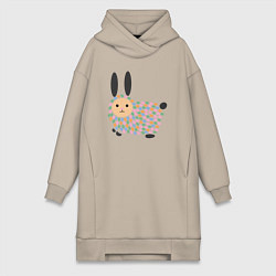 Женская толстовка-платье Разноцветный зайчик