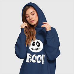 Женское худи-платье Страшный белый смайлик: Буу!, цвет: тёмно-синий — фото 2