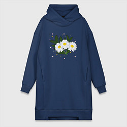 Женское худи-платье Ромашка белая, цвет: тёмно-синий