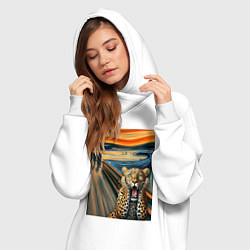 Женское худи-платье Леопард кричит - мем картина от нейросети, цвет: белый — фото 2